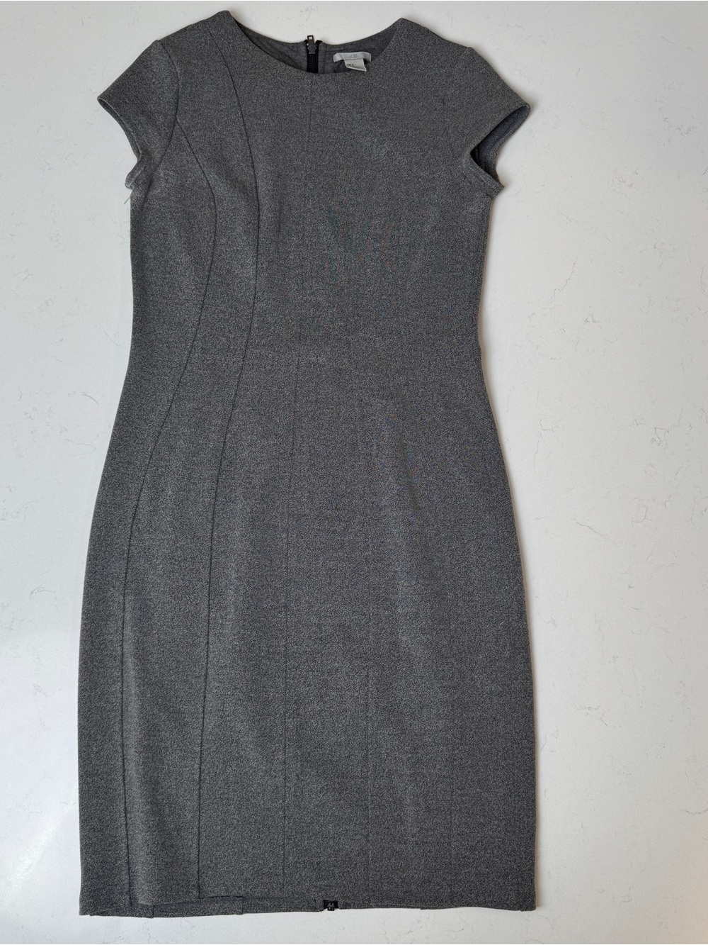 H&M Gray Cap-Sleeve Sheath Midi Dress